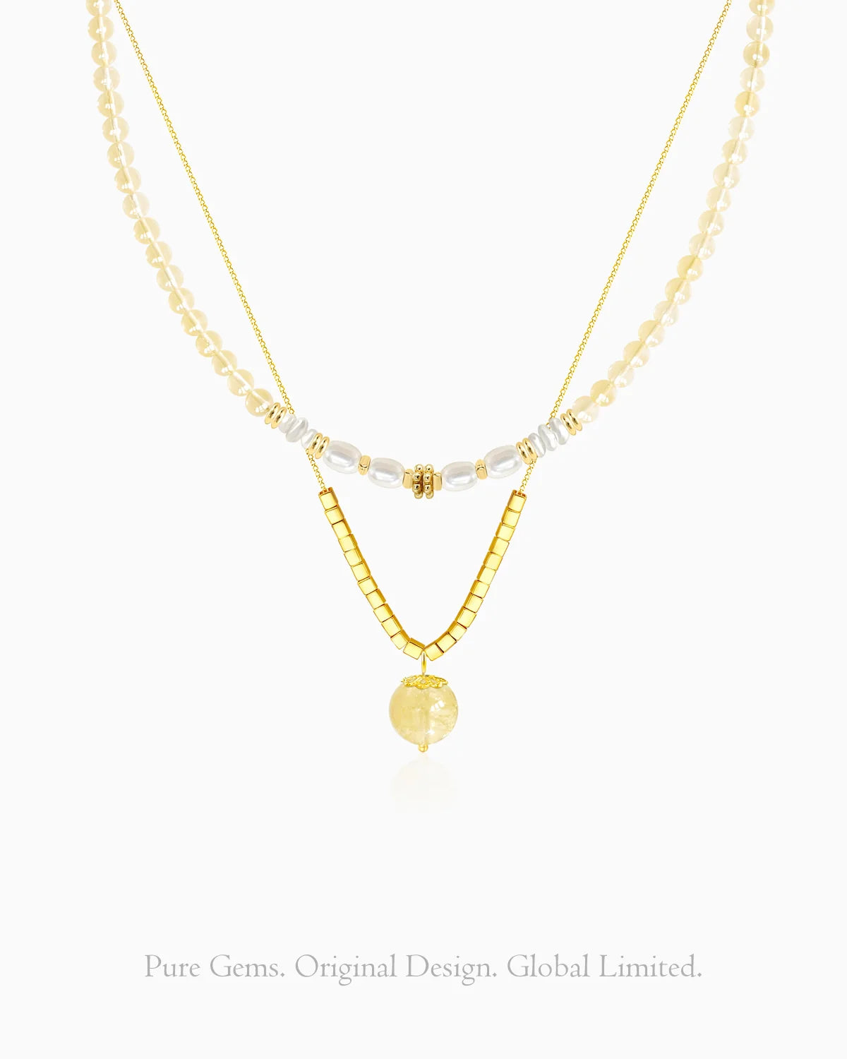 citrine cube beaded necklace set
