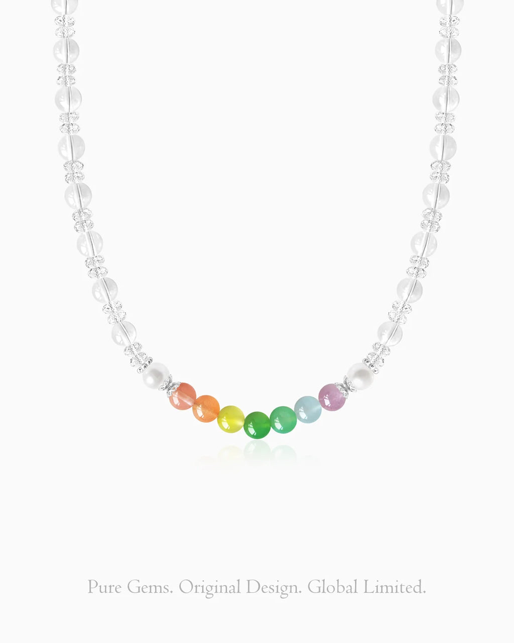 clear quartz rainbow beaded necklace
