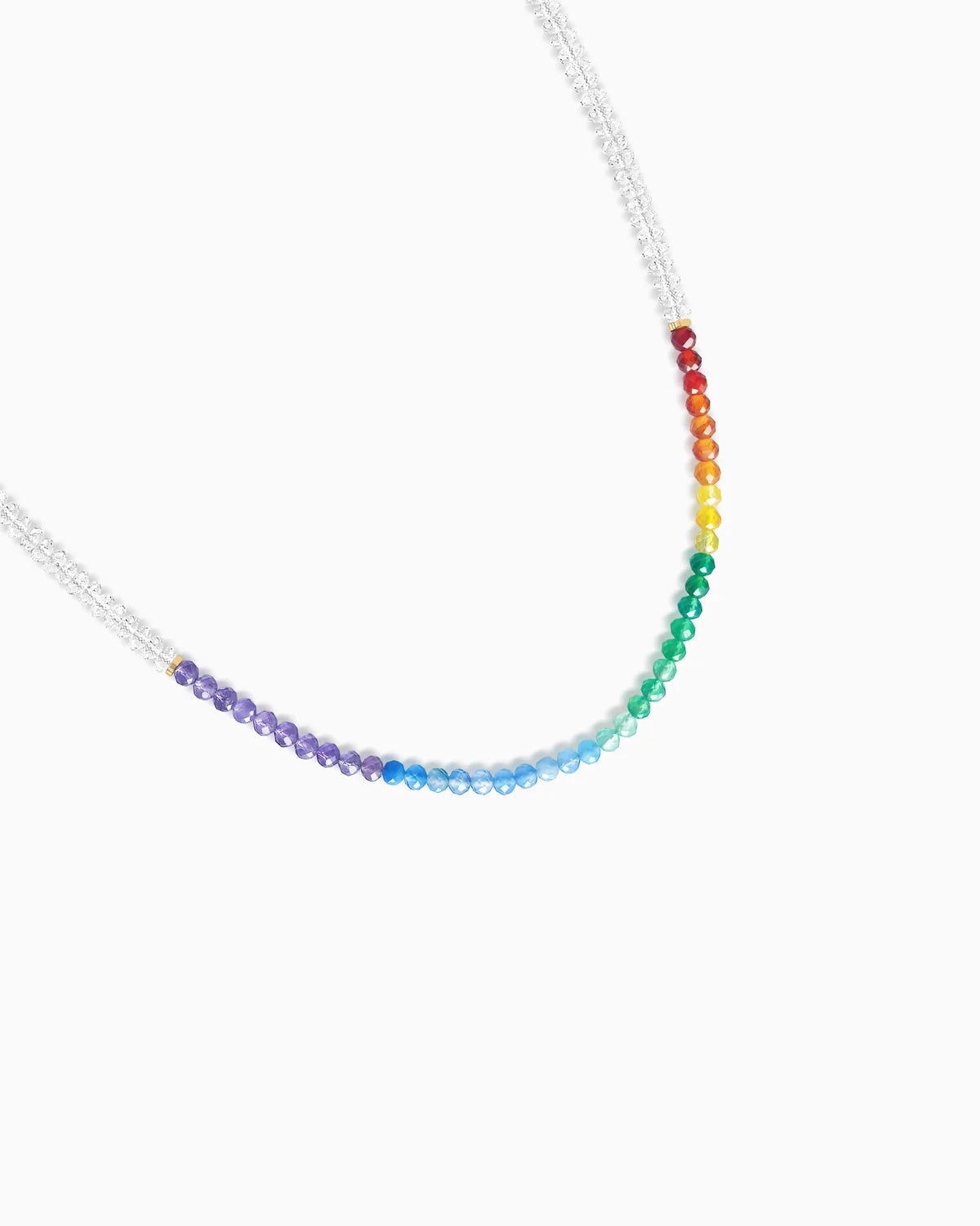 Rainbow Agate Clear Quartz 14K Gold Plated Beaded Necklace