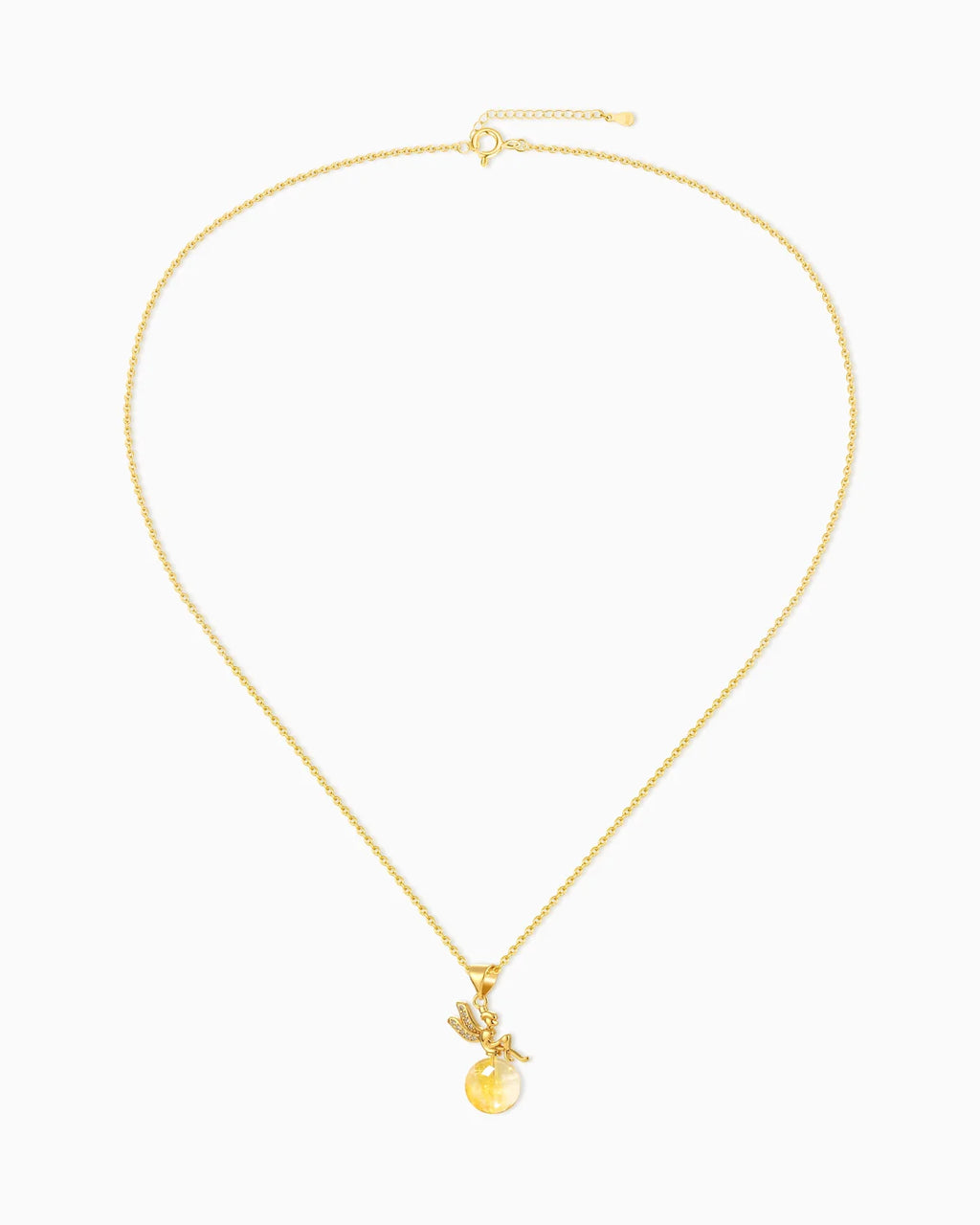 Citrine Fairy Gold Plated Sterling Silver Pendant Necklace