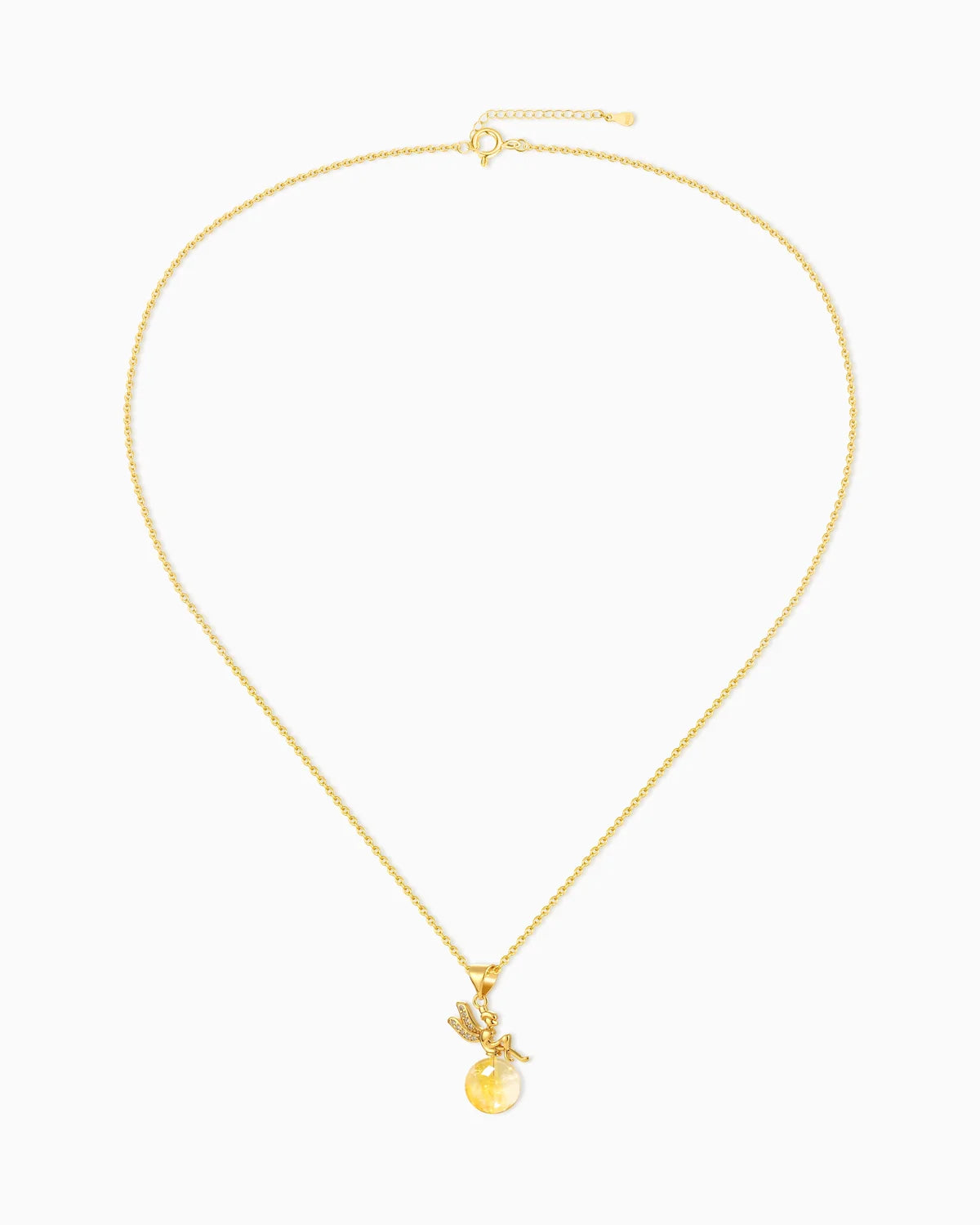 Citrine Fairy Gold Plated Sterling Silver Pendant Necklace