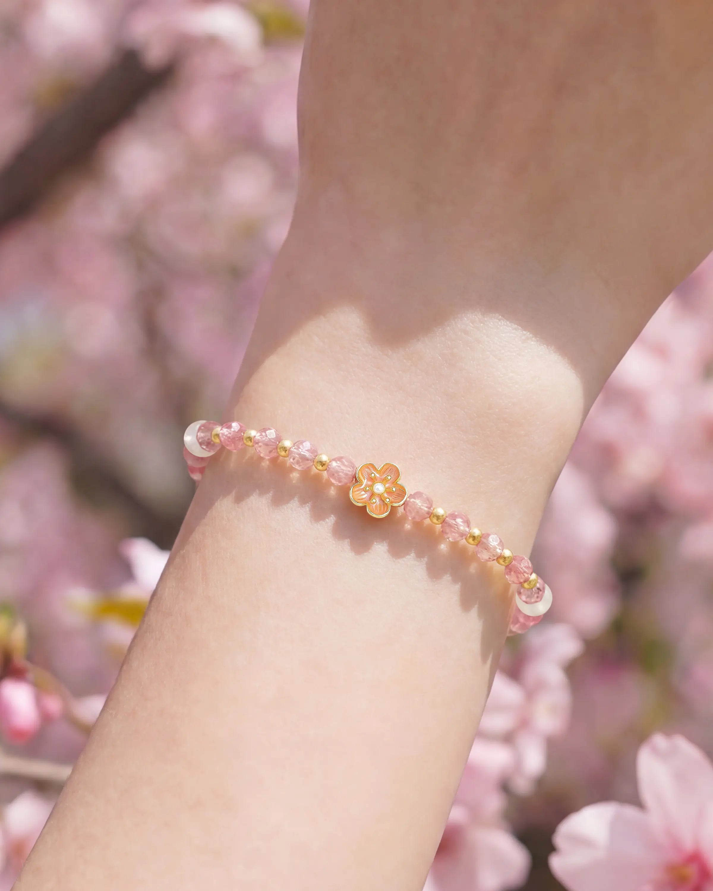 Faceted Strawberry Quartz Floral Gold Bracelet – Love & Softness