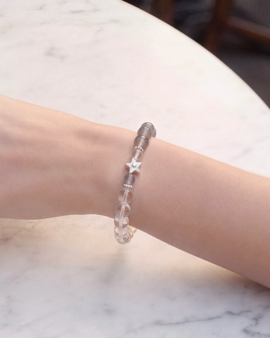 Clear Quartz Smoky Quartz 14K Gold Plated Beaded Bracelet