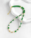 4mm Green Agate Beaded Necklace with Pearl