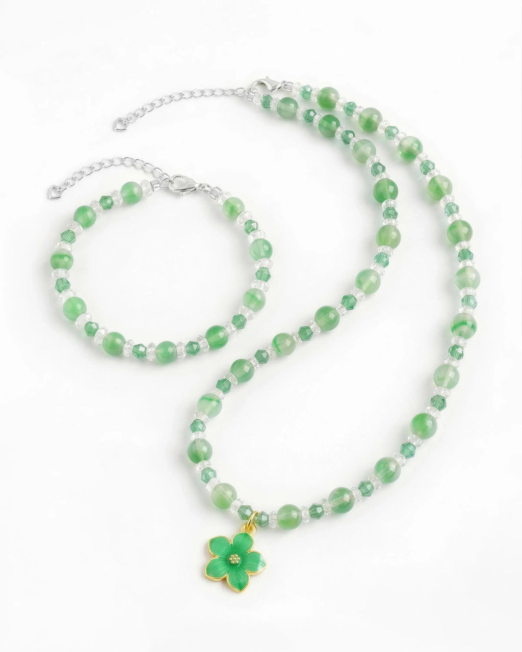 green jade sakura necklace bracelet set