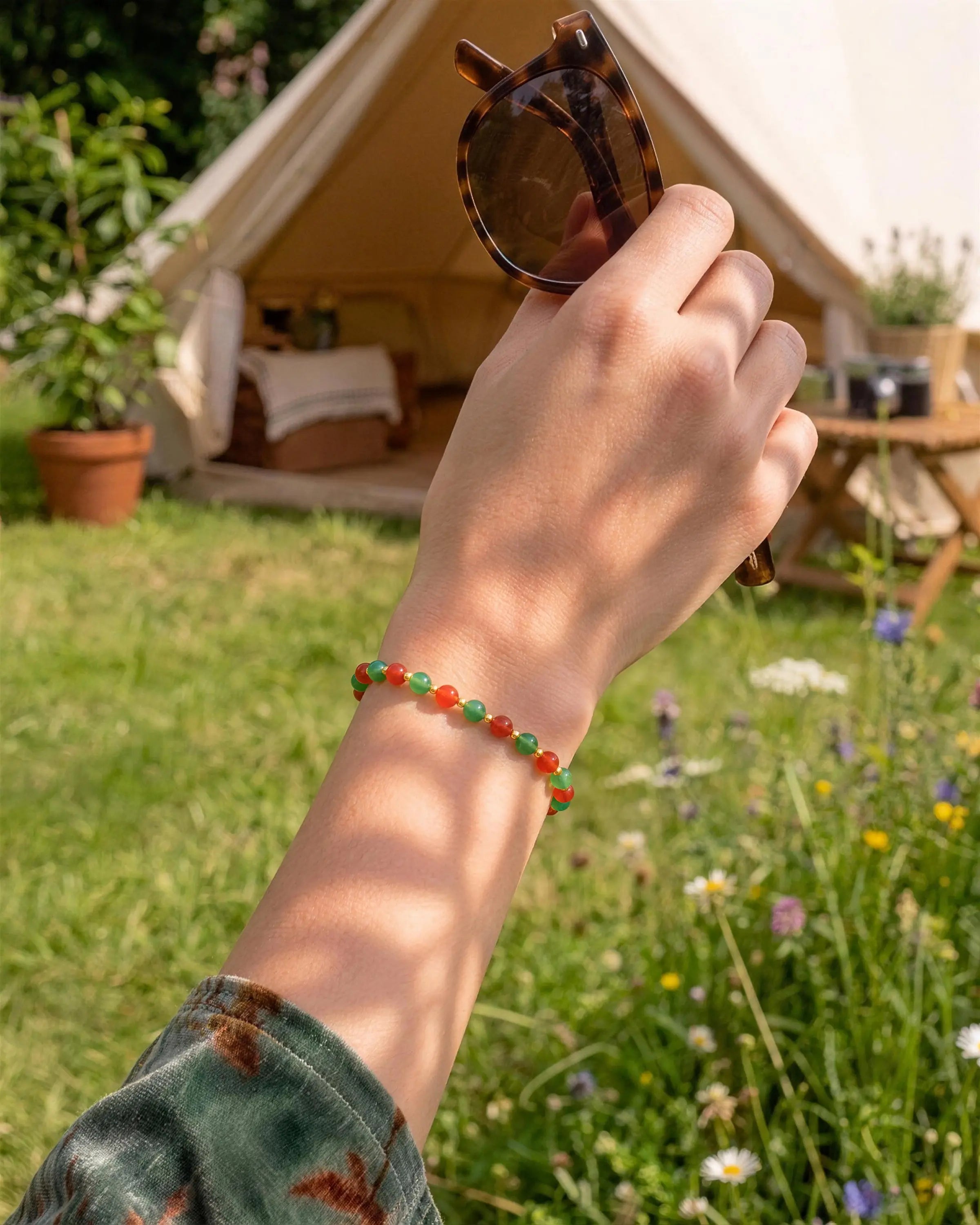 Green & Red Agate Gold Bracelet – Vitality & Balance