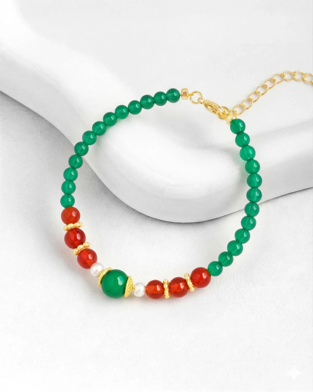 Green & Red Agate Focal Gold Bracelet – Balance & Passion