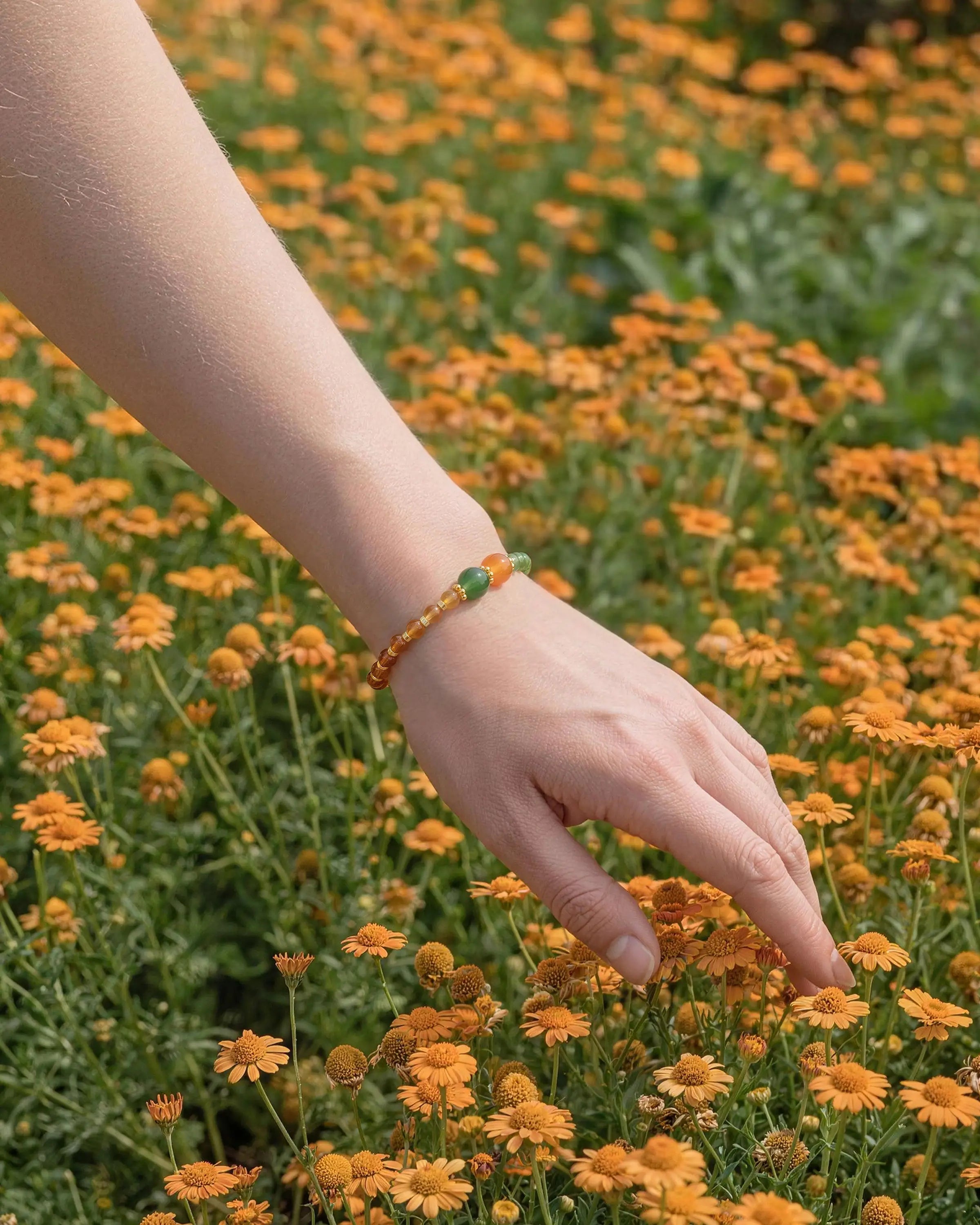 Freeform Green & Orange Agate Gold Bracelet – Balance & Vitality