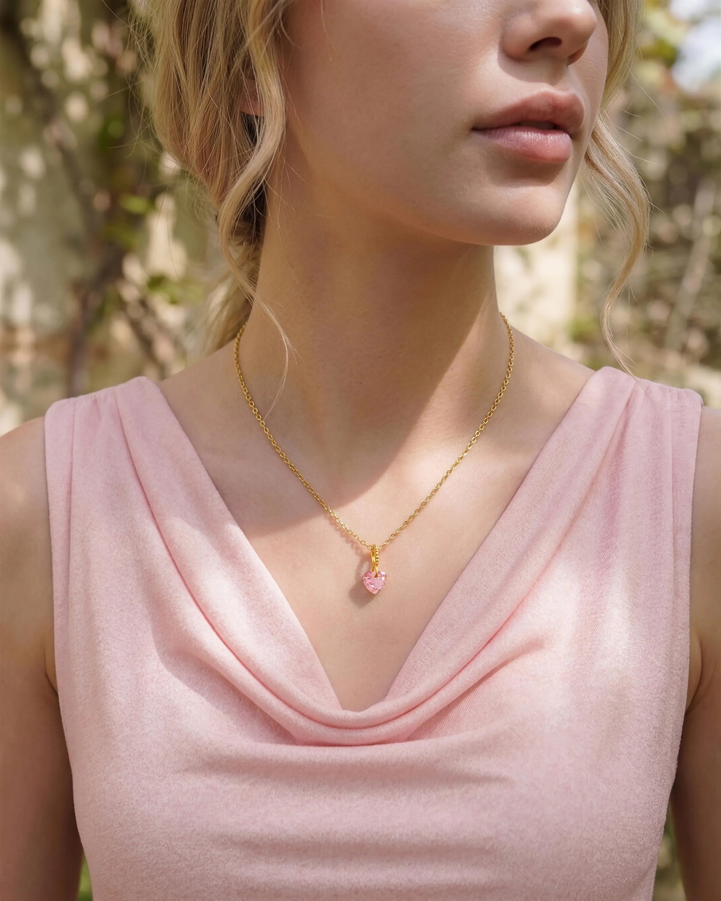 Pink Heart Gold Pendant Necklace – Love & Tenderness
