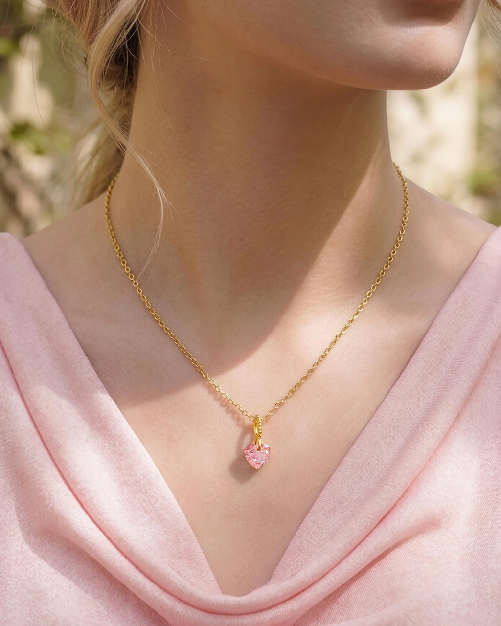 Pink Heart Gold Pendant Necklace – Love & Tenderness