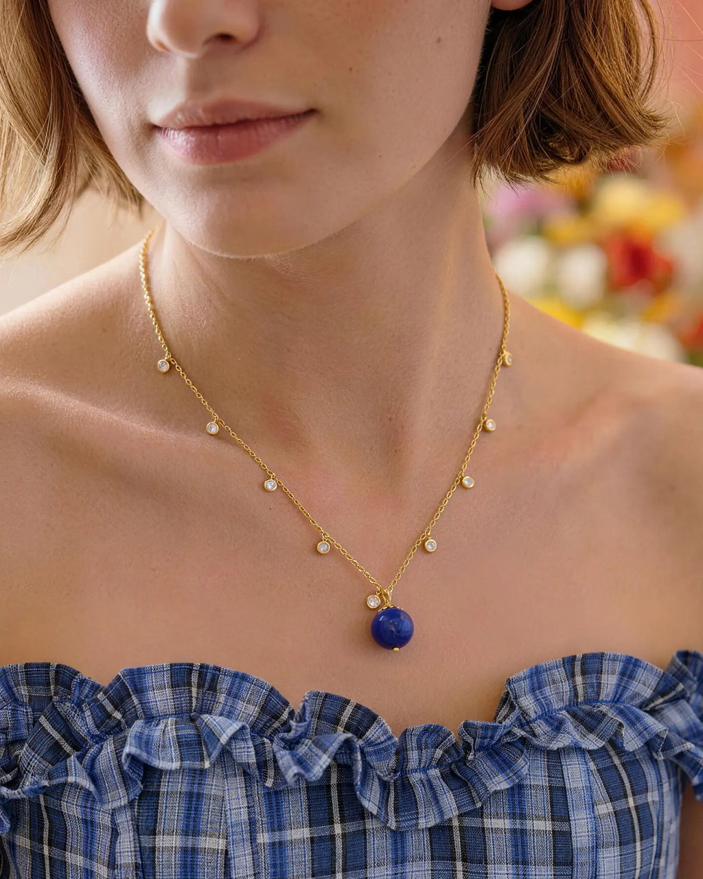 lapis lazuli Pendant Necklace on model