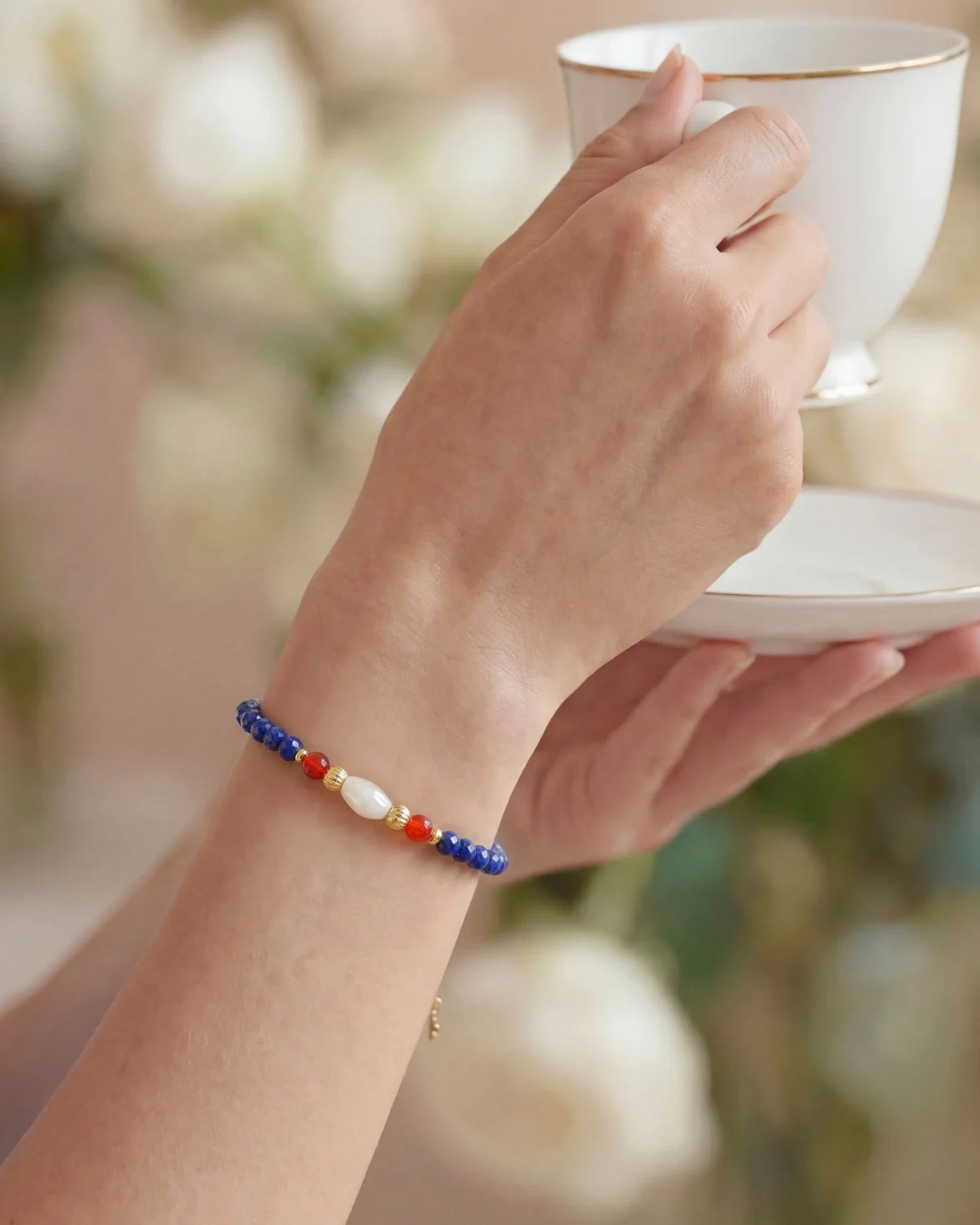 Lapis Lazuli Red Agate Gold Bracelet – Clarity & Serenity
