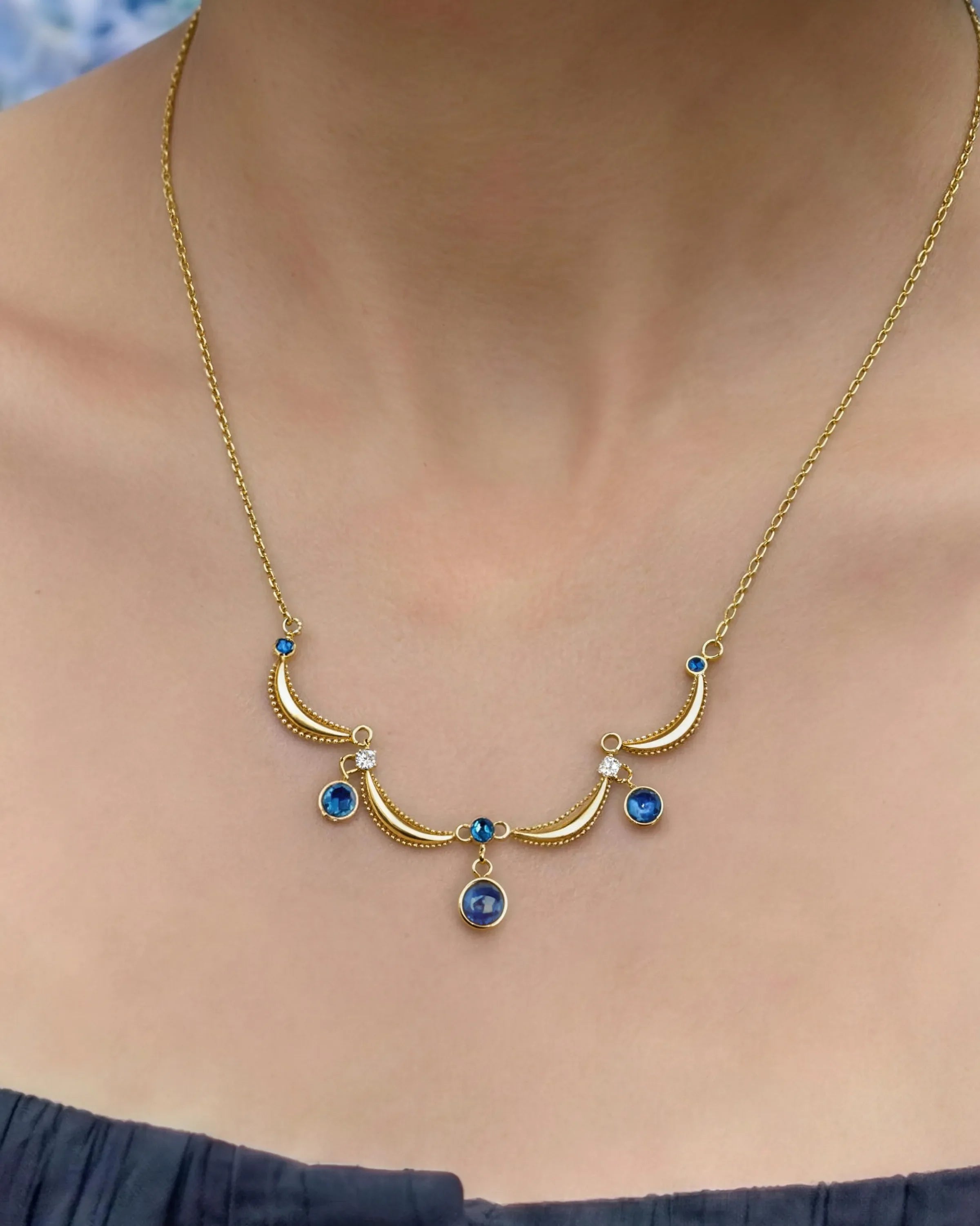 lapis lazuli charm necklace on the model