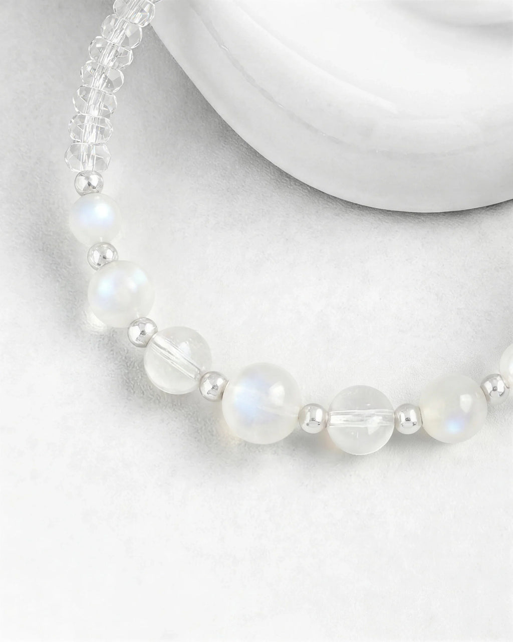 moonstone and clear quartz beaded bracelet – jewelry for june birthday