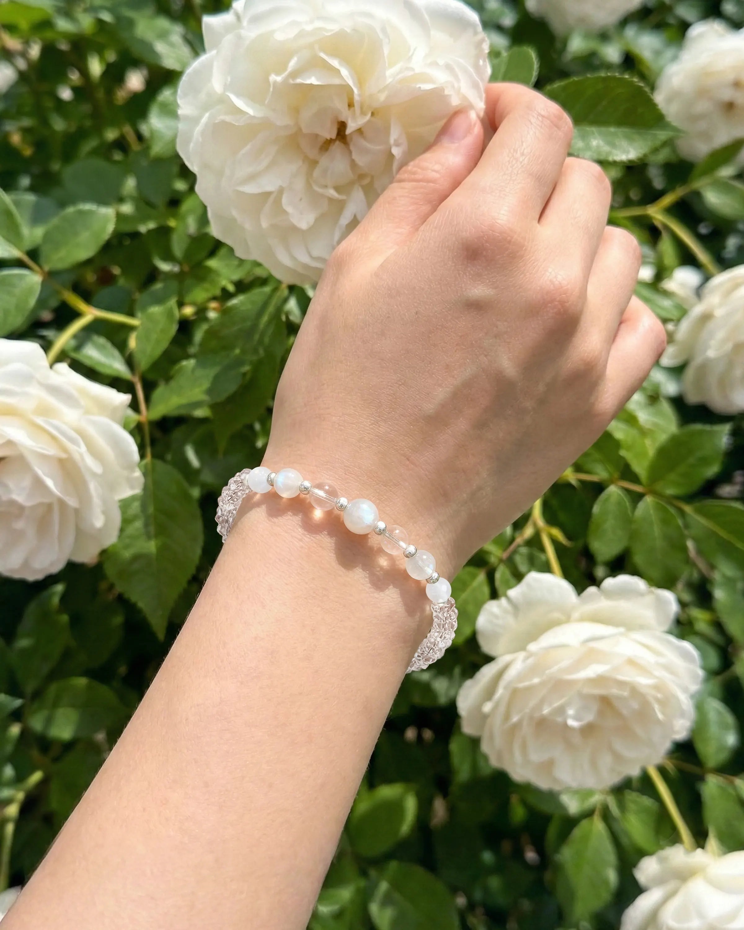 Moonstone Clear Quartz Silver Bracelet – Purity & Clarity