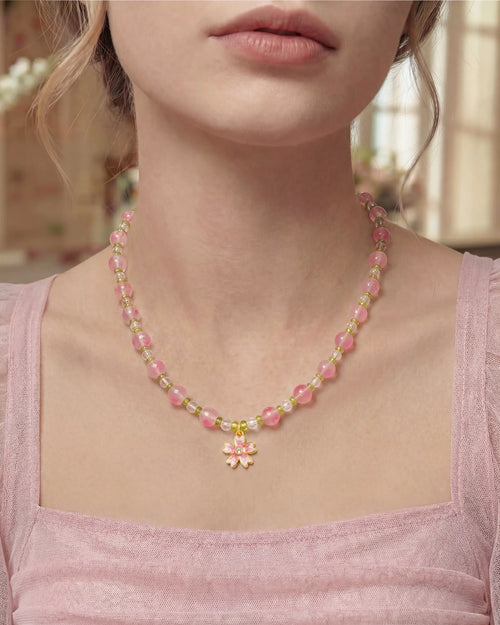 august birthstone necklace on the model