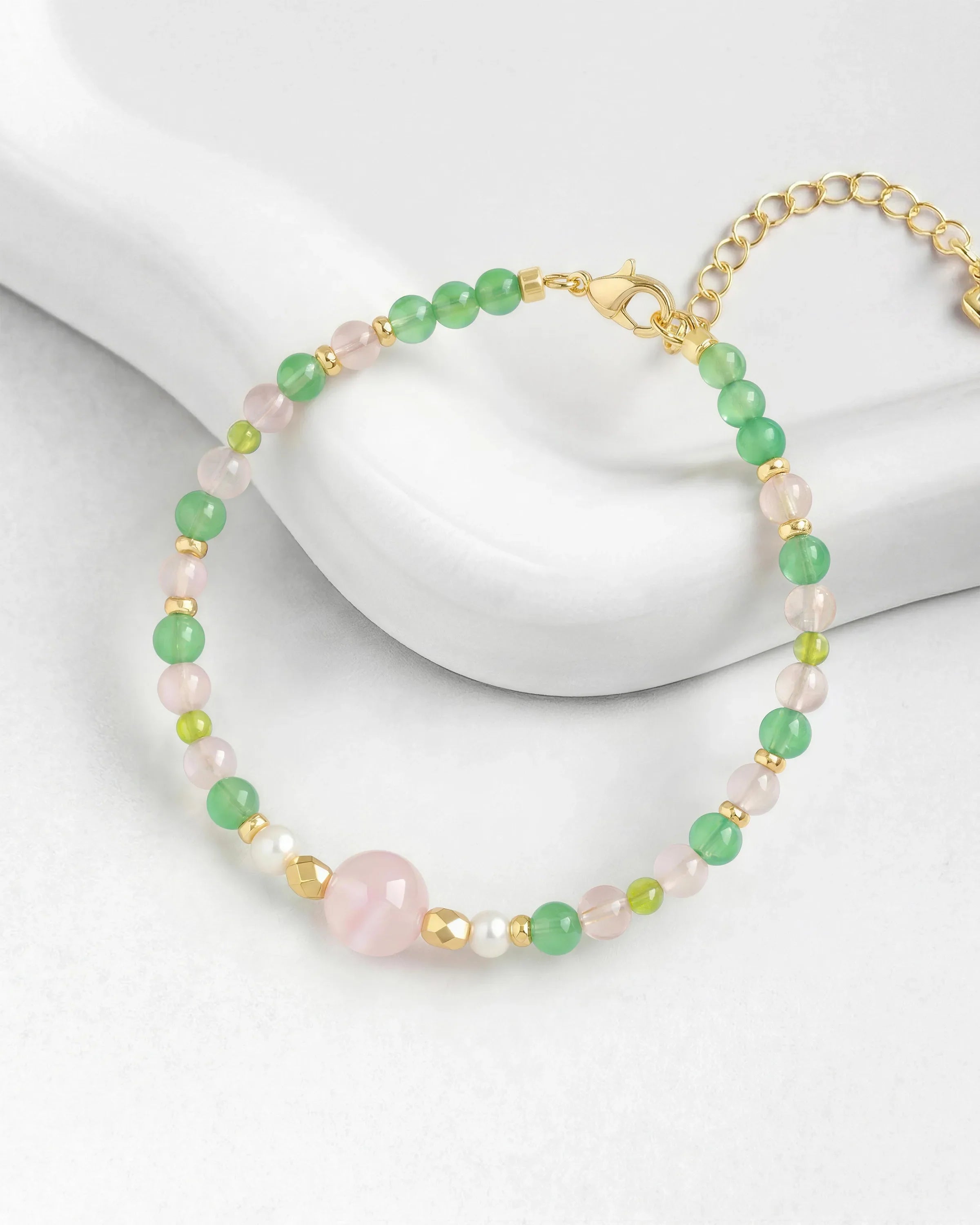 peridot rose quartz beaded bracelet