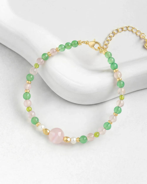 Aventurine, Rose Quartz and Peridot Beaded Bracelet