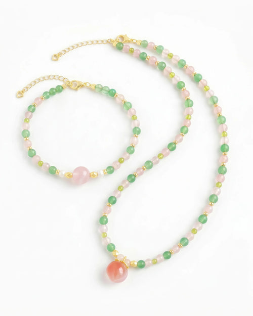 Aventurine, Rose Quartz and Peridot Necklace and Bracelet Set