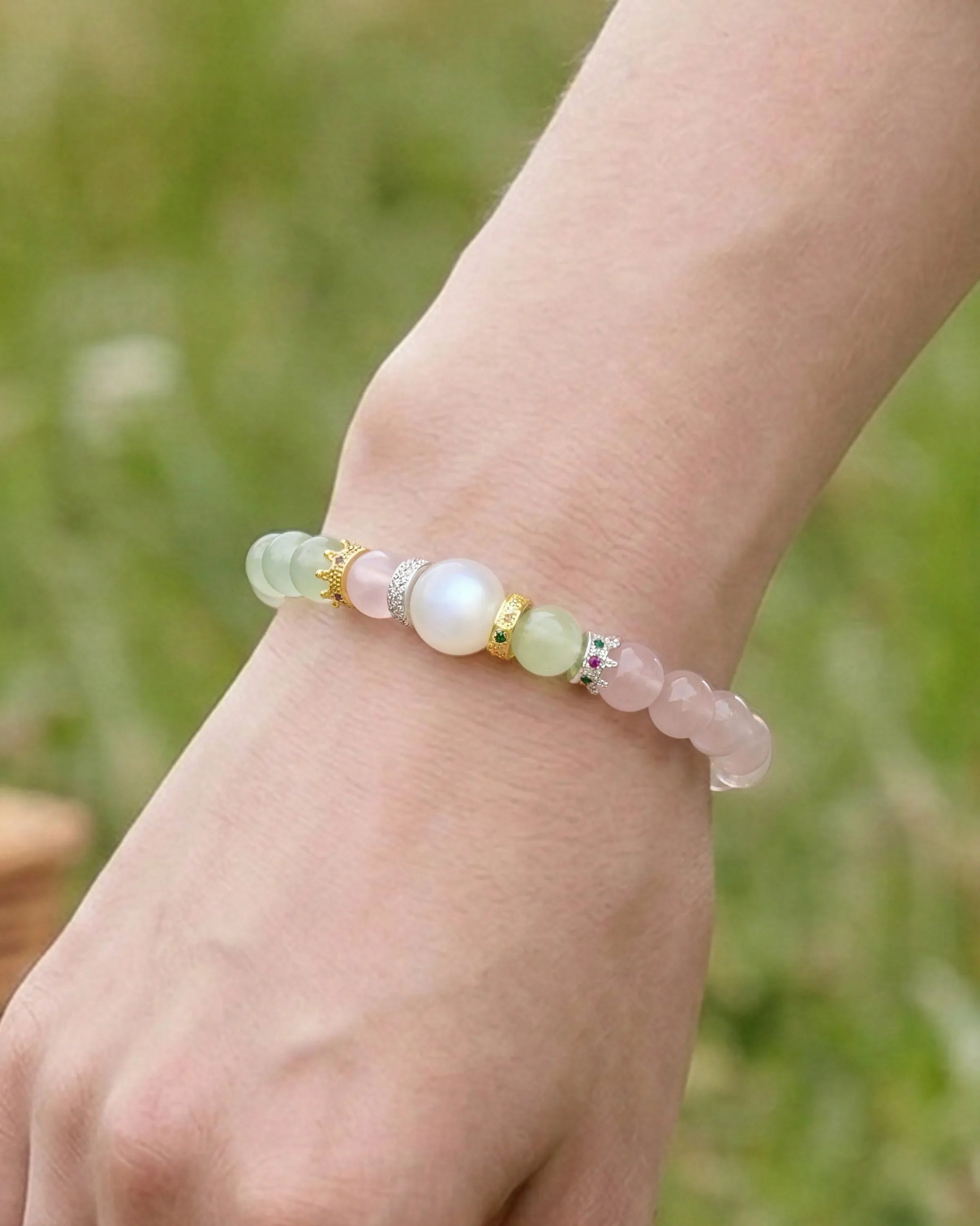 Prehnite Rose Quartz Silver Necklace & Bracelet Set – Tranquility & Compassion