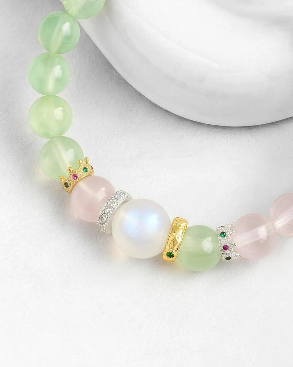 Prehnite Rose Quartz Silver Bracelet – Tranquility & Love