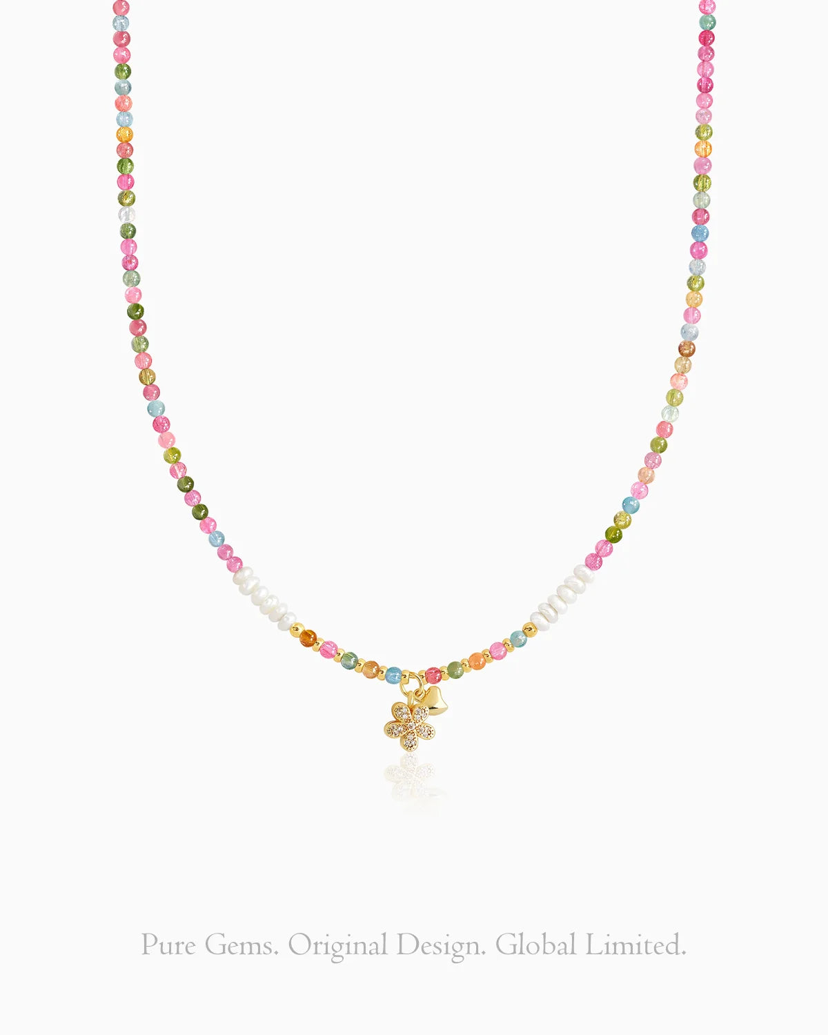 Rainbow Tourmaline Pearl Gold Necklace & Bracelet Set – Love & Balance