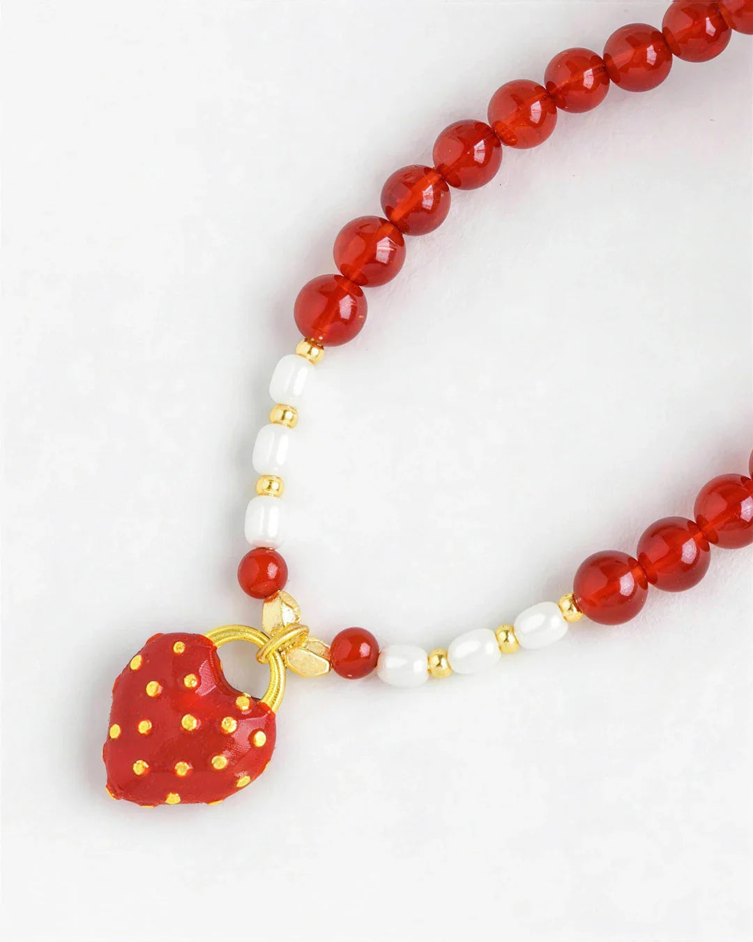 Red Agate Pearl 18K Gold Plated Necklace for Courage and Feminine