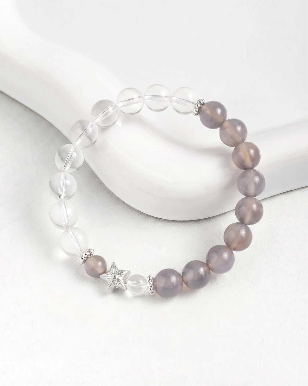 Clear Quartz Smoky Quartz Star Beaded Bracelet – Clarity & Elegance
