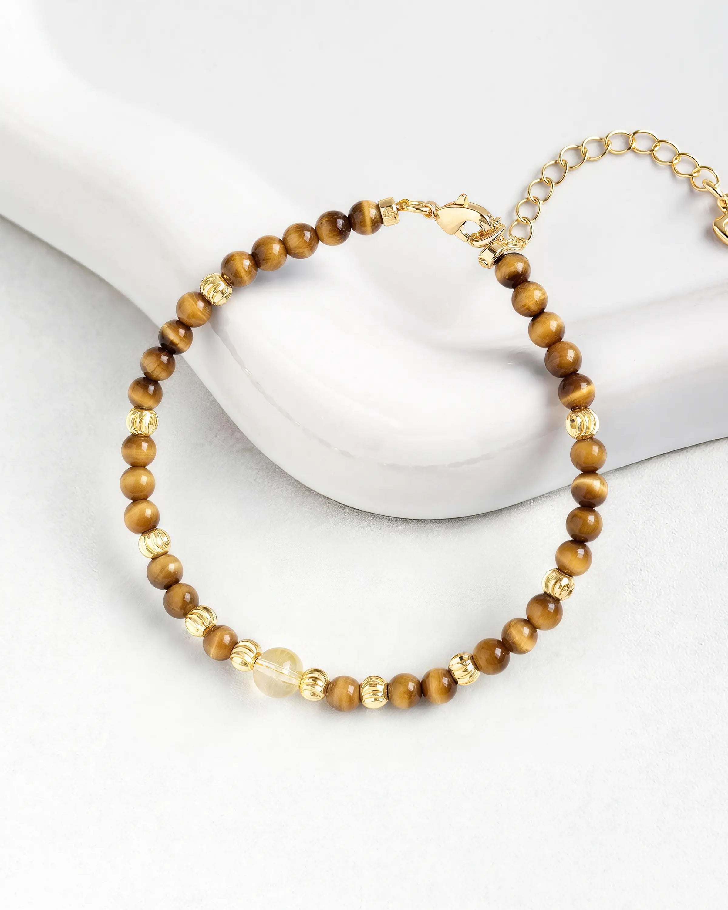 Tiger's Eye Citrine Gold Necklace & Bracelet Set – Strength & Courage