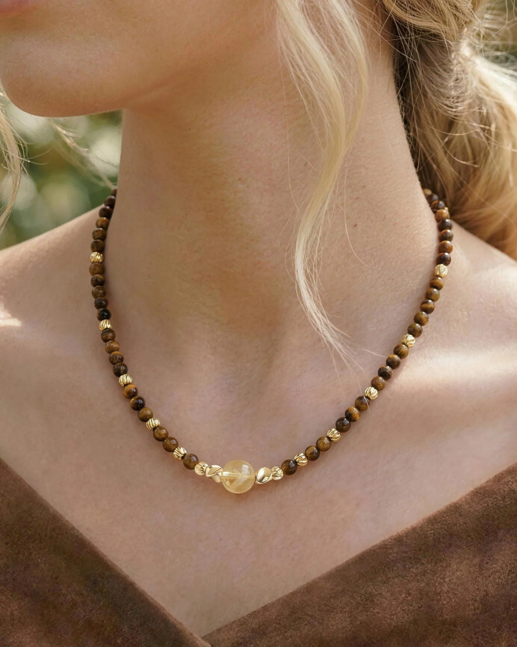 tiger's eye beaded necklace with Citrine