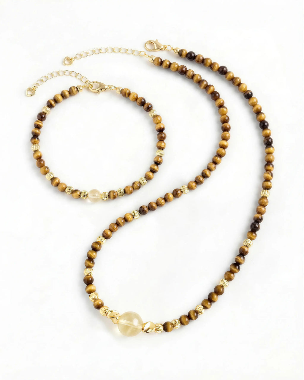 Tiger's Eye Citrine Gold Necklace & Bracelet Set – Strength & Courage