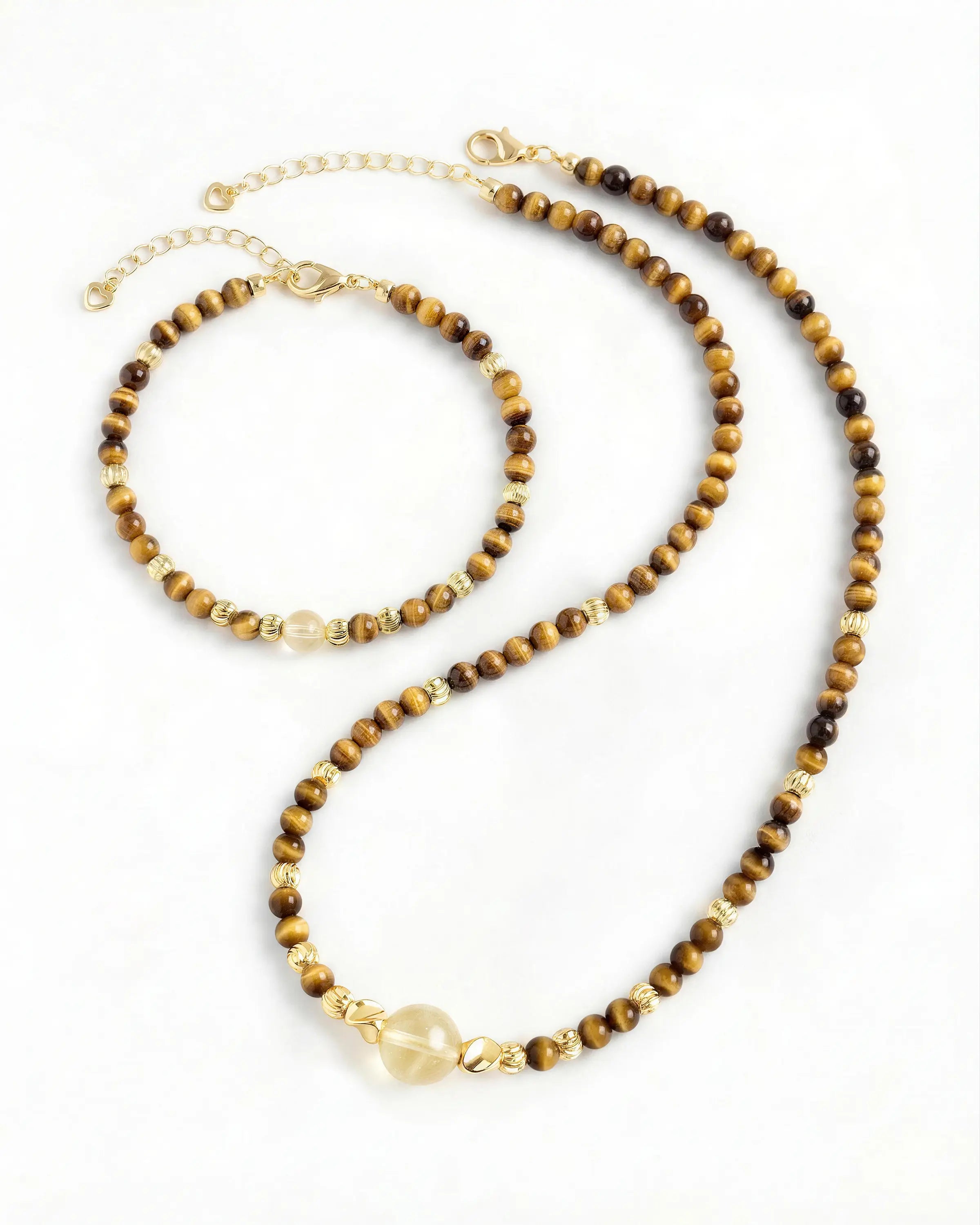 Tiger's Eye Citrine Gold Necklace & Bracelet Set – Strength & Courage
