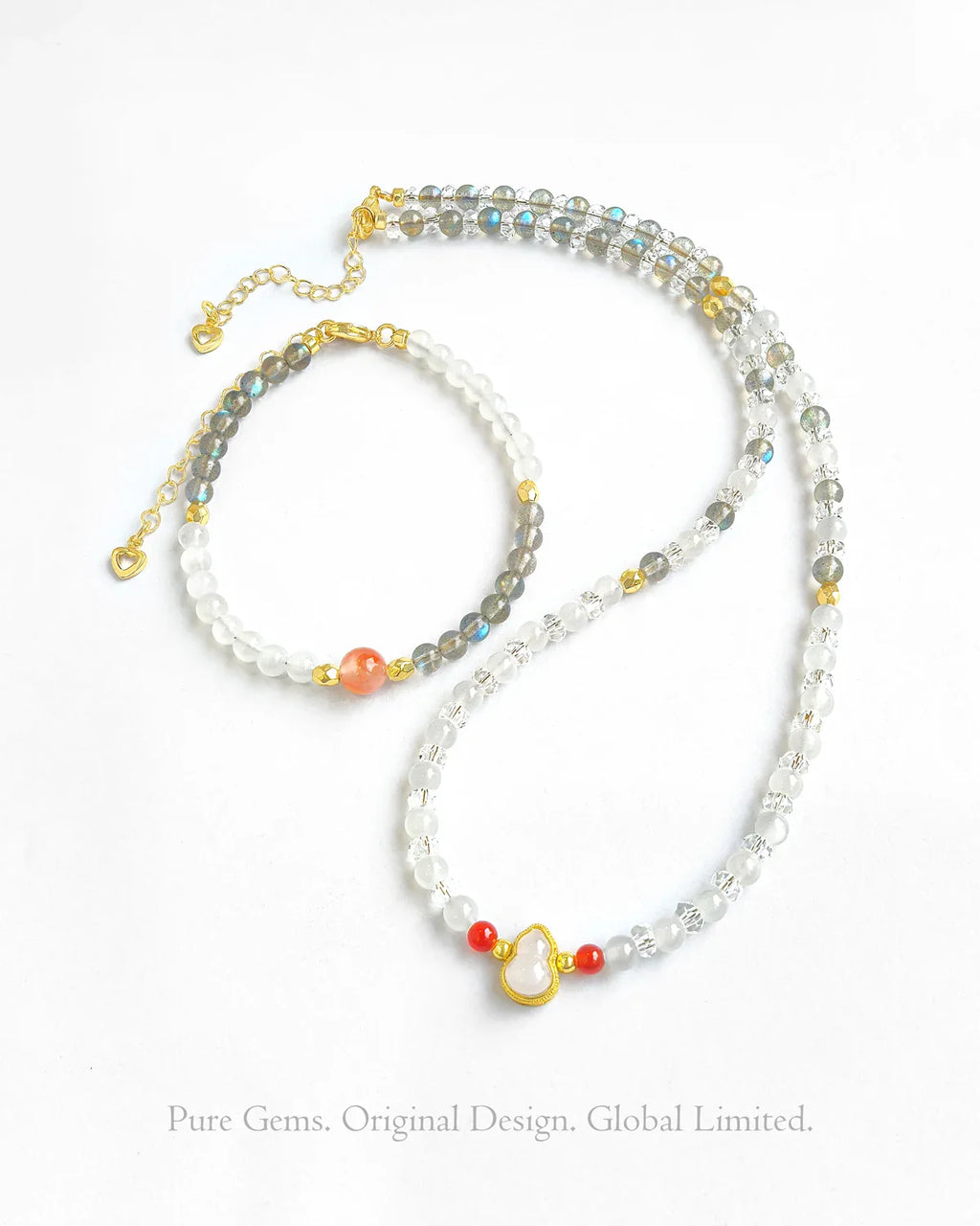 Moonstone Clear Quartz Gold Necklace & Bracelet Set – Purity & New Beginnings