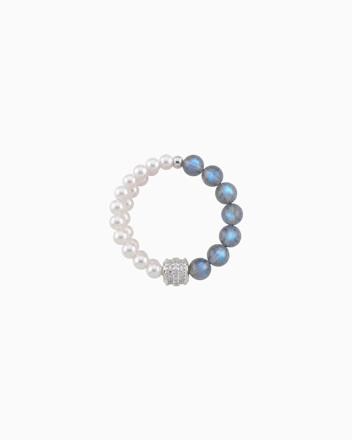 white moonstone & pearl beaded ring